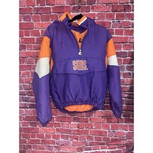 Vintage Starter Phoenix Suns NBA Hooded Half Zip Jacket Purple Orange Mens L